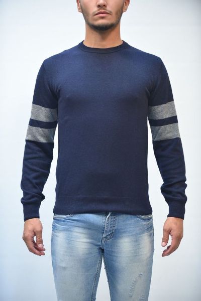 Immagine di | MAGLIA DANIELE ALESSANDRINI UOMO FM903283807 BLU RIGHE GRIGIO